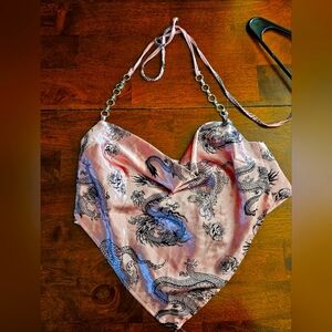 Pink Dragon Print Bandana Satin Top